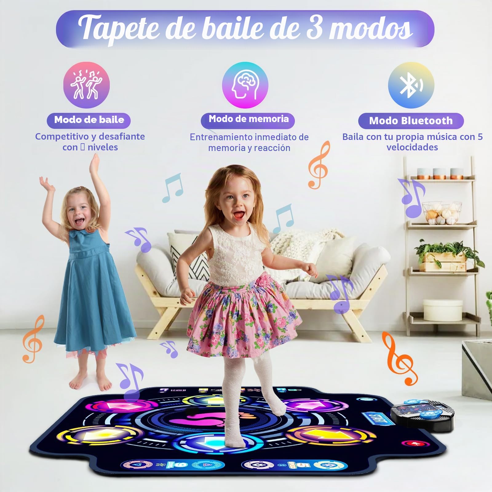 Alfombra de Baile para Niños 3+ Años, Almohadilla de Baile Iluminada con Bluetooth Inalámbrico 5 Velocidades 9 Niveles Alfombra Musical para Niño, Juguete para Niñas Niños 3 4 5 6 7 8 9 10+ Años