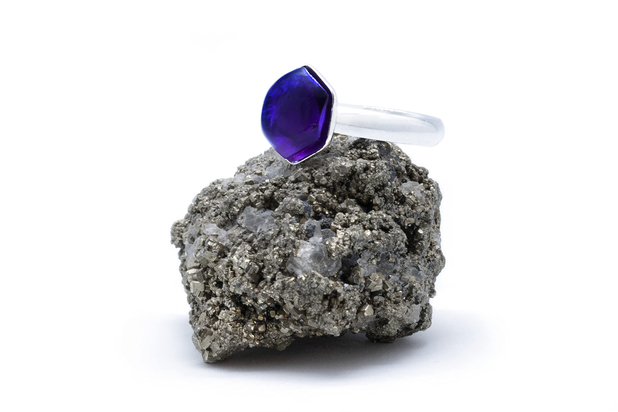 Anillo de Plata 925 con Amatista (Piedra Natural) 10mm Hexágono - Disponible Anillo Ajustable, Tamaño de XS a XXXL, para Hombre, para Mujer - Caja Regalo Gratis