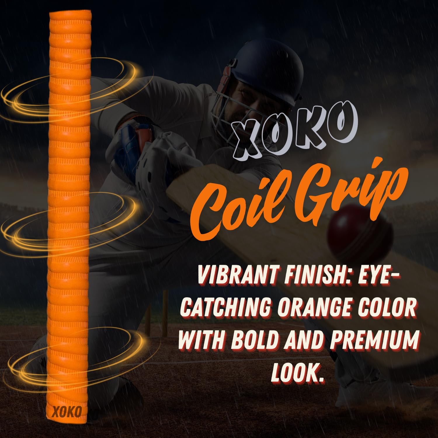 XOKO Cricket Bat Coil Grip, Anti-Slip Rubber Handle, Ultra Tacky Performance Grip for Enhanced Control, Pack of 1 (ORANGE)
