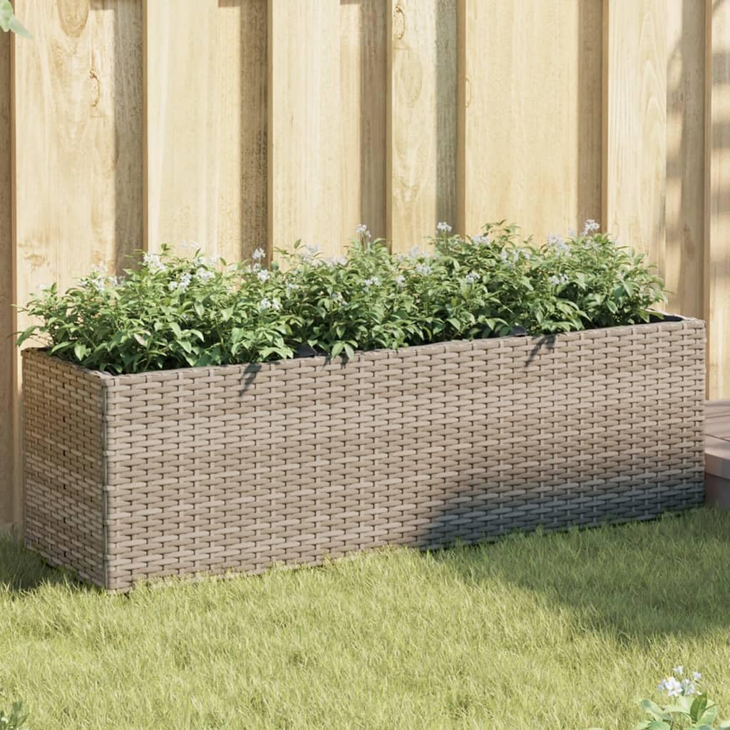 vidaXL Pflanzkübel mit 3 Töpfen 2 STK. Grau 105x30x32 cm Poly Rattan, Pflanzgefäß, Tomaten Pflanzkübel, Kräuterbeet, Blumenkasten, Pflanzkasten