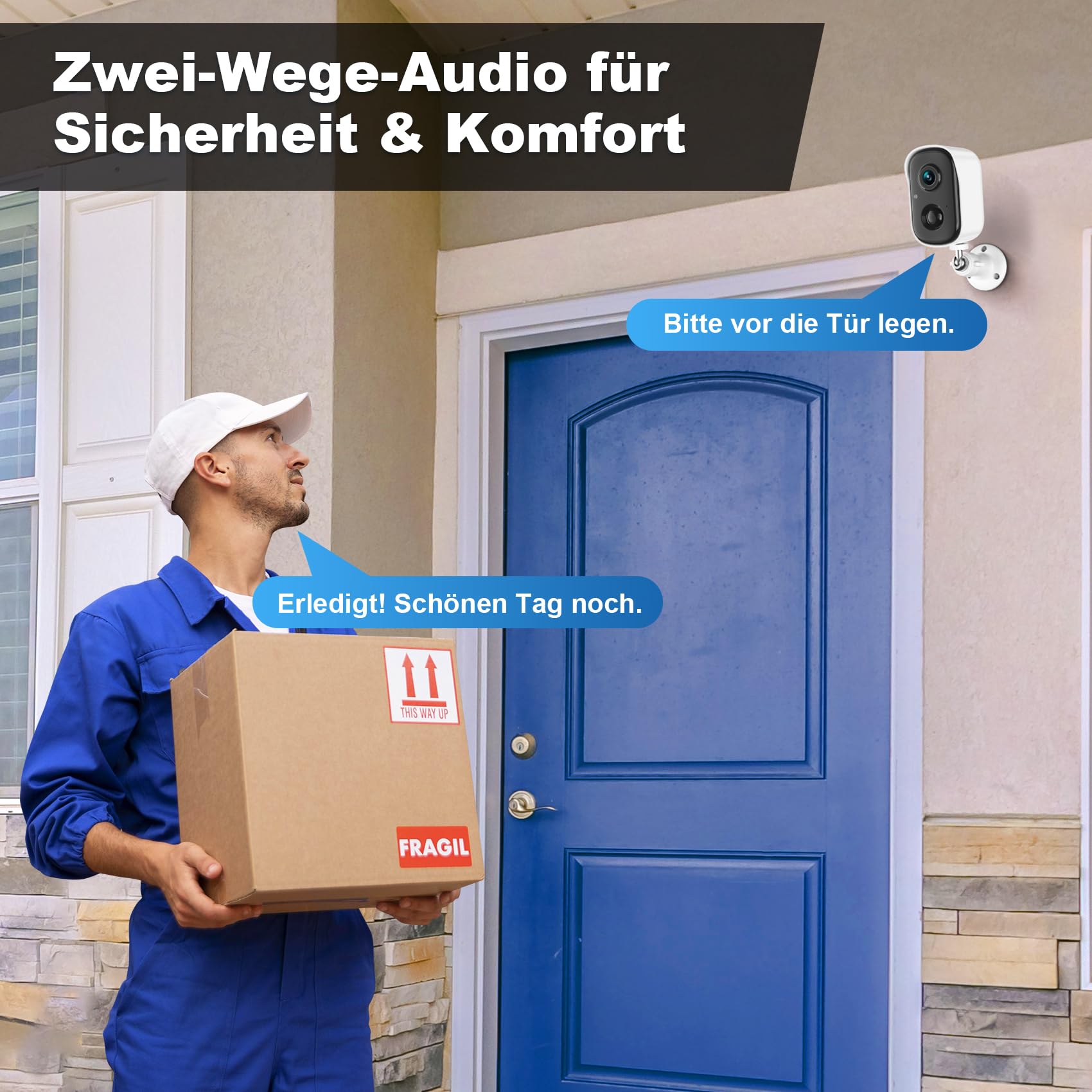 Überwachungskamera Außen–2K WLAN Kamera, Nachtsicht, kabellose Überwachungskamera Akku mit PIR-Bewegungserkennung, 2-Wege-Audio, IP65, Kompatibel mit Alexa/Google für Haus, Garten, Haustiere