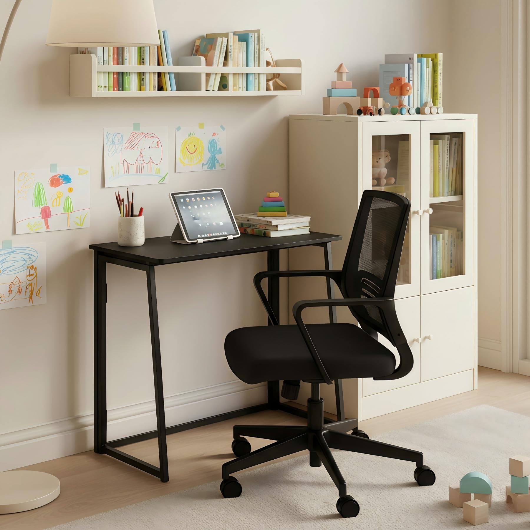 Scrivania pieghevole 80 x 40 cm, tavolo per computer salvaspazio, truciolato da 15 mm e struttura tubolare in acciaio nero, tavolo pieghevole per ufficio, cucina e studenti (Ebano Nero)