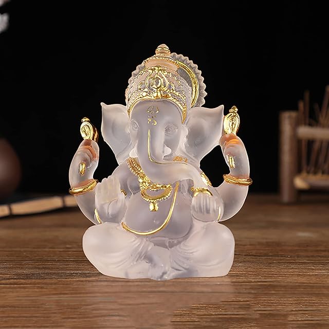 YUDIZWS Ganesha Statues Hindu Elephant God Statue,Resin Crystal Sculpture Lucky Lord Ganesh Idol Decoration Figurine for Home Crafts Gifts,Clear,14cm/5.5inch