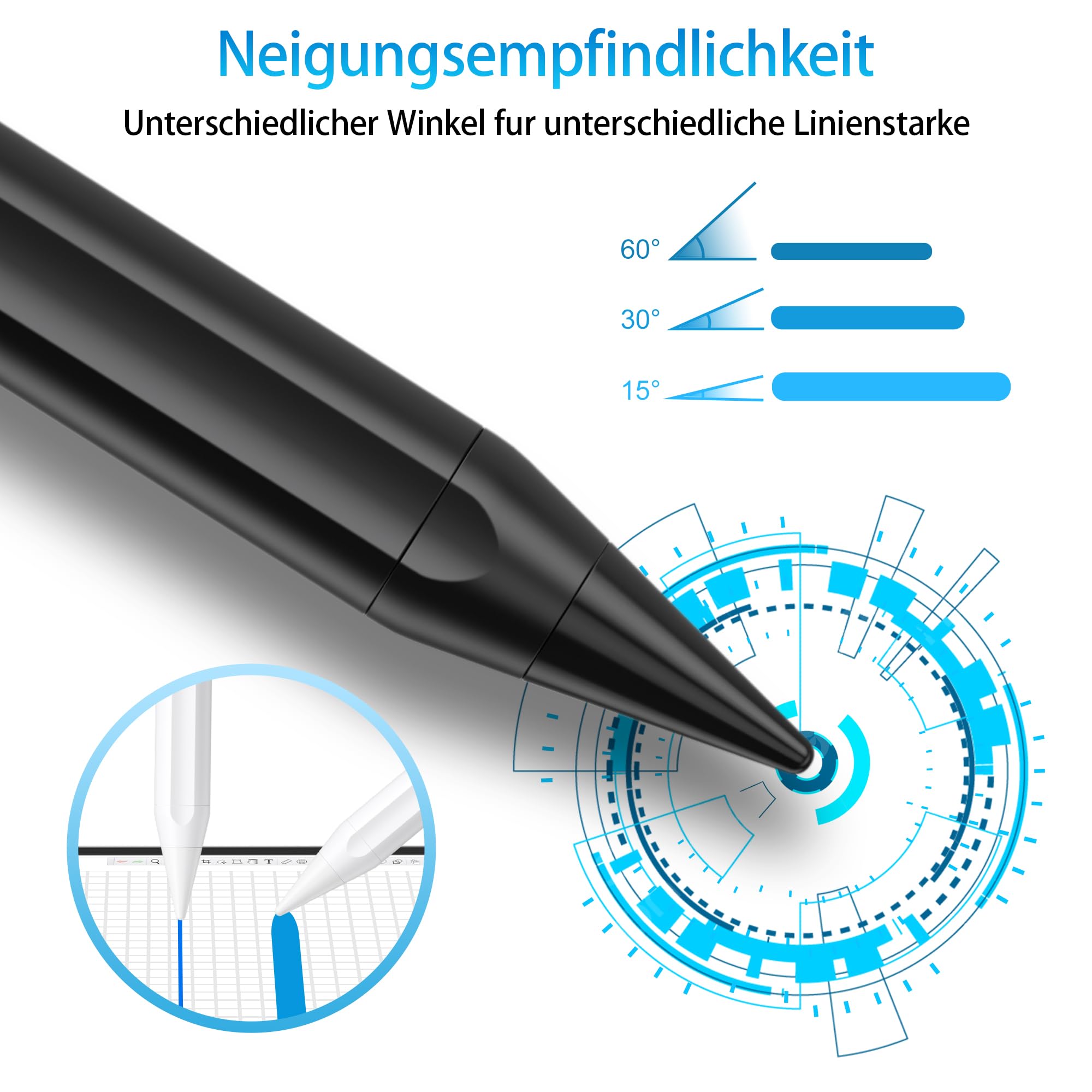 Penna Stilo per iPad 2018-2022, DARLYOR Stilo dell'iPad 2a Generazione con Rifiuto di Palmo, Sensibile all'inclinazione, Pennino Magnetico per iPad 6/7/8/9/10/Air 3/4/5/Mini 5/6/Pro 11/Pro12.9-Nero