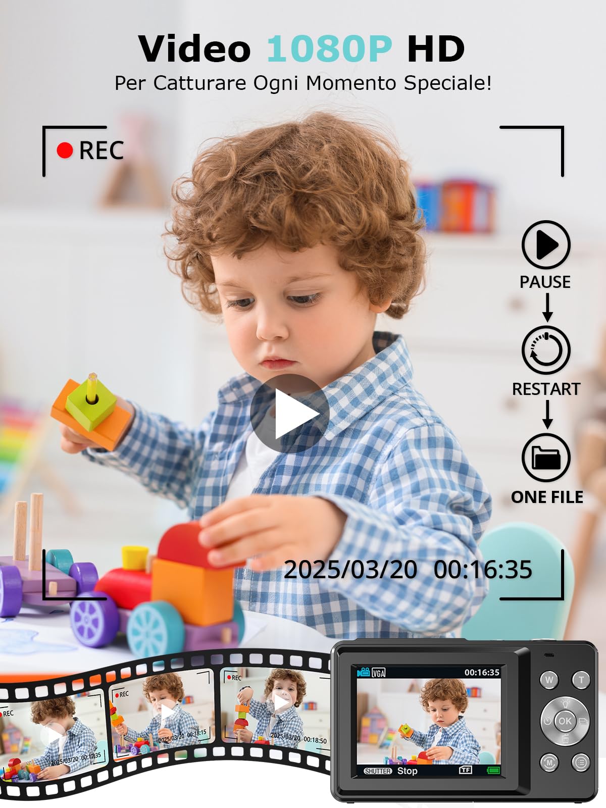 Fotocamera Digitale 1080P Da 44MP Per Bambini E Principianti – Compatta Con Zoom 16x, Schermo 2.4”, Scheda 32GB, Batteria, Custodia E Cinturino – Vlog E Webcam - 2