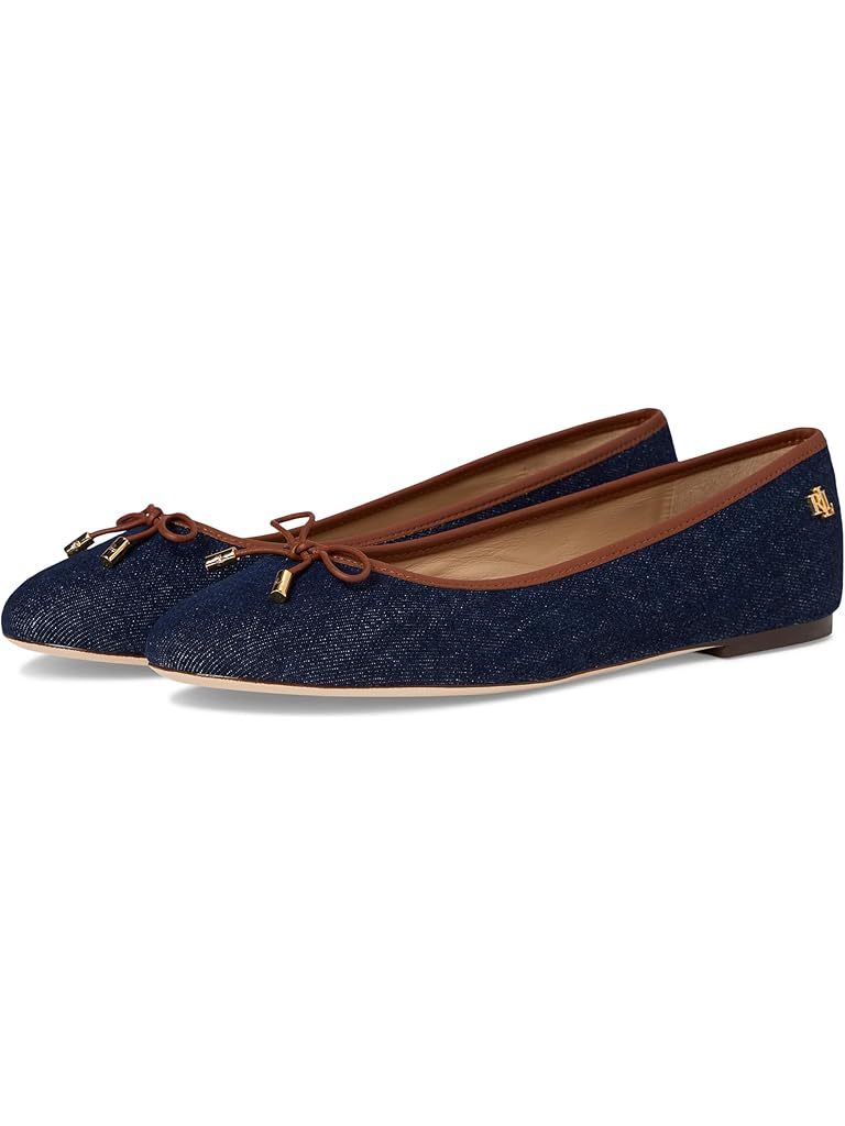 Navy Lauren Ralph Lauren Jayna Leather-Trim Denim Flats