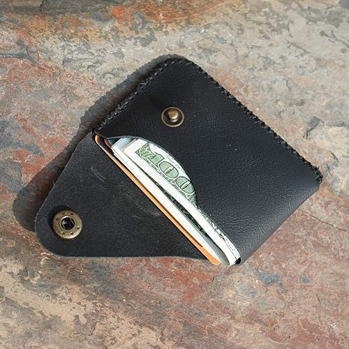 Miniatura 6 de Black Handmade Minimalist Genuine Leather Card Case Wallet Small