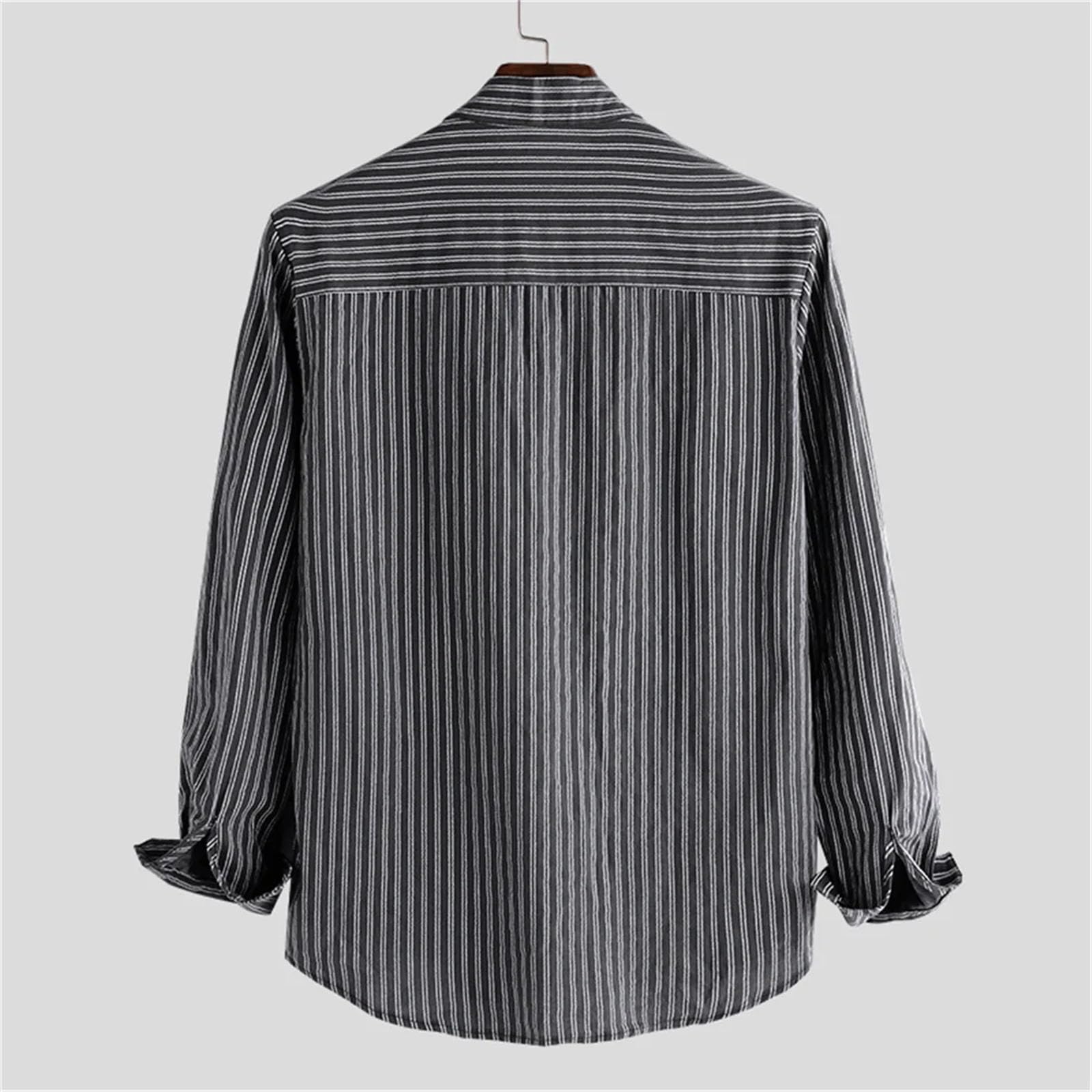 Camicie da uomo in cotone e lino streetwear casual a maniche lunghe con bottoni a righe
