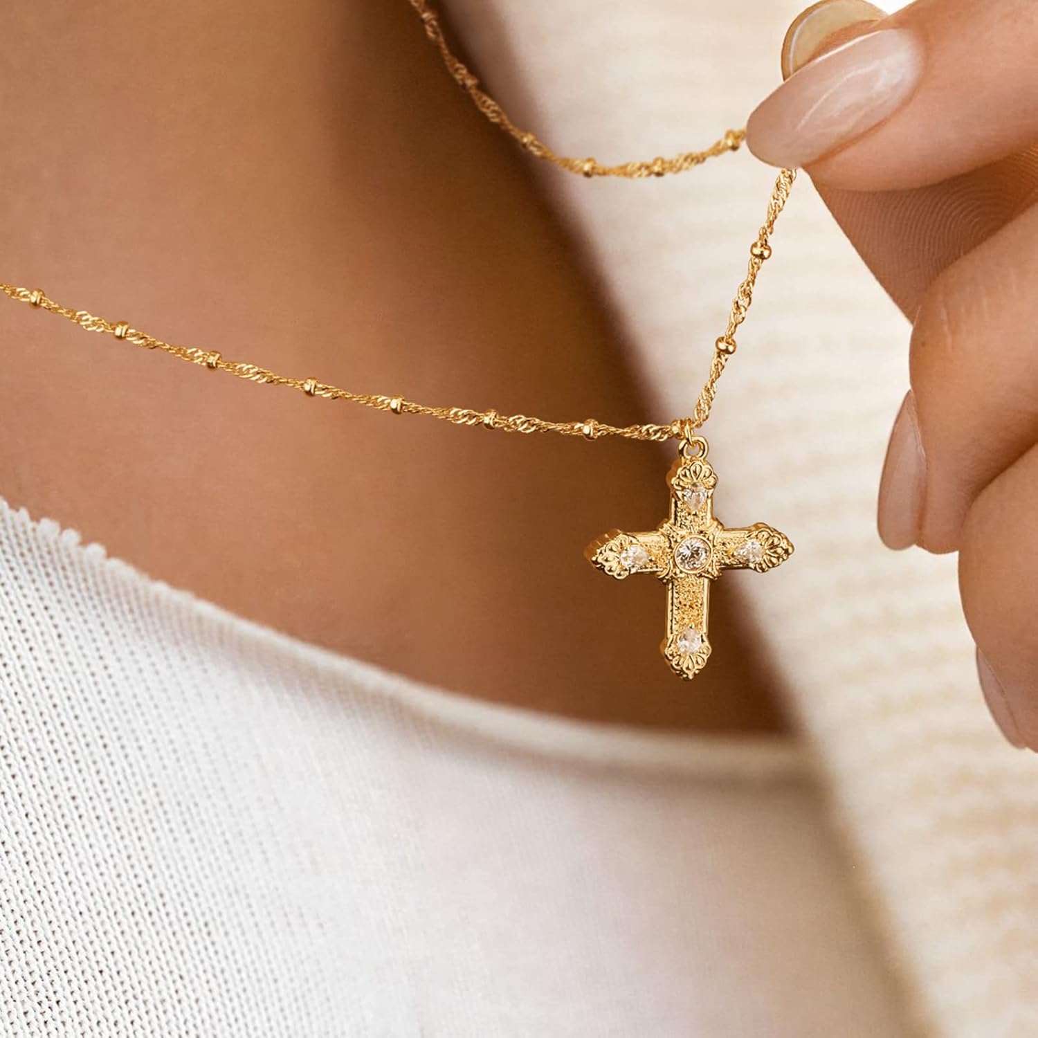 MTMY Gold Cross Necklace 14K Gold Plated Dainty Gold Cross Pendant Necklace for Women Delicate Necklace Jewelry - Image 2