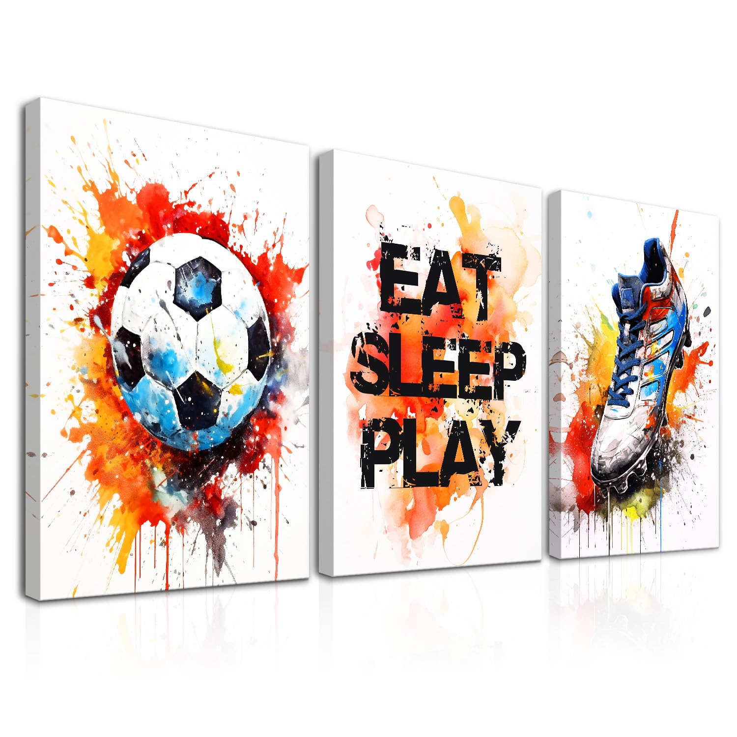 Dazzlewall 3Pcs Framed Graffiti Football Wall Art Pictures, Football Sneaker Posters for Bedroom Teens Playroom Boy Dorm Home Decor 12x16 in