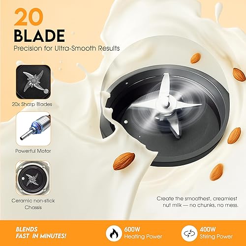 Miniatura 4 de Máquina para hacer leche de nueces, 54 onzas, 11 en 1, máquina de leche de avena y soja con 20 cuchillas, autolimpiante, mantiene el calor, inicio