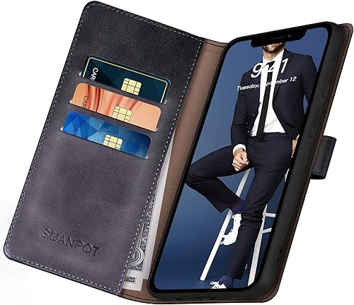 Miniatura 5 de SUANPOT Funda tipo cartera para iPhone 13 Pro Max 6.7 5G con bloqueo RFID, tarjetero y tarjetero, de piel sintética, a prueba de golpes, para Apple