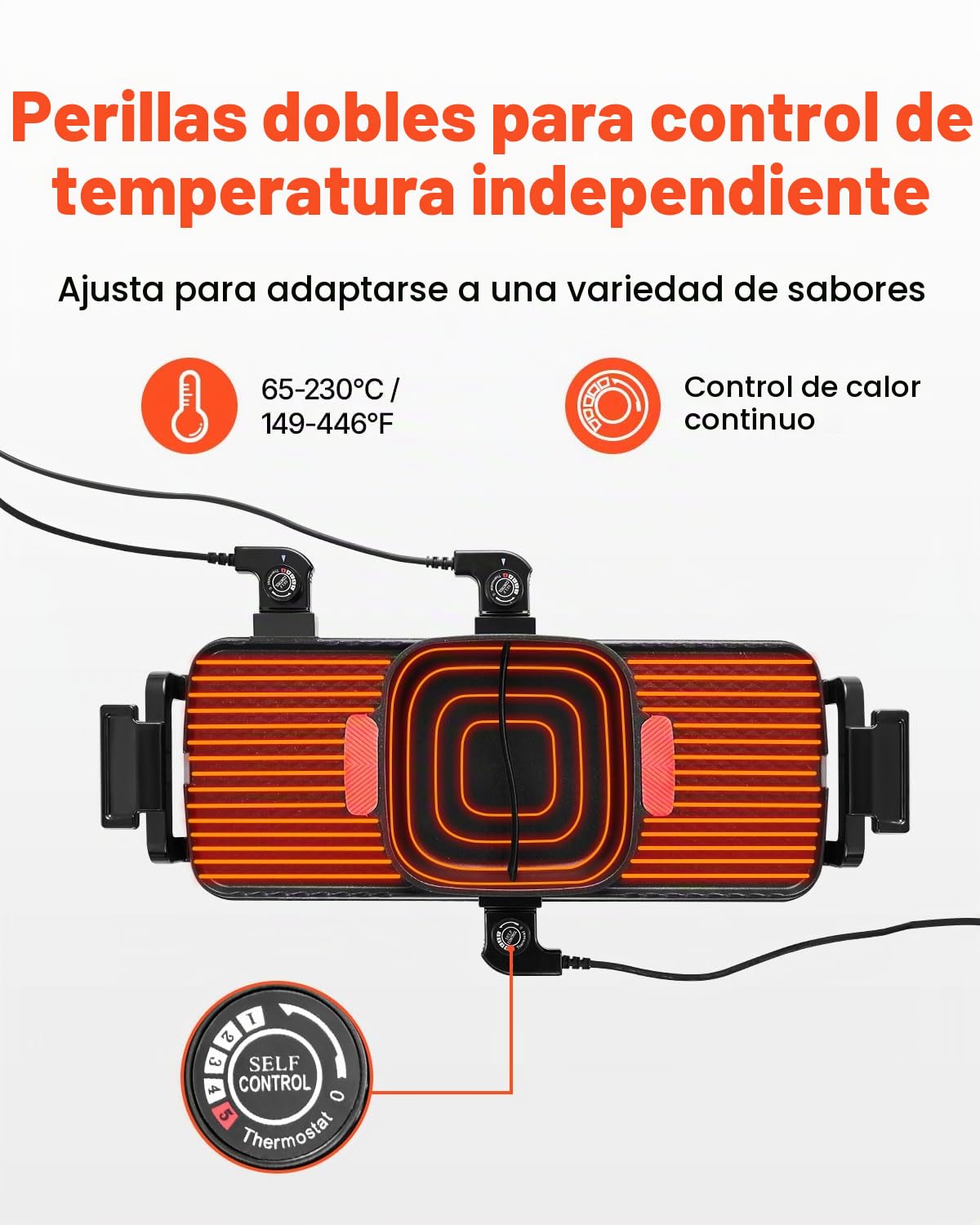 VEVOR Olla Caliente con Parrilla sin Humo 2 en 1 de 2300 W, con Sartén Antiadherente, Control de Temperatura Dual Independiente, Barbacoa Coreana de Interior para 1-6 Personas, 770 x 282 x 198 mm