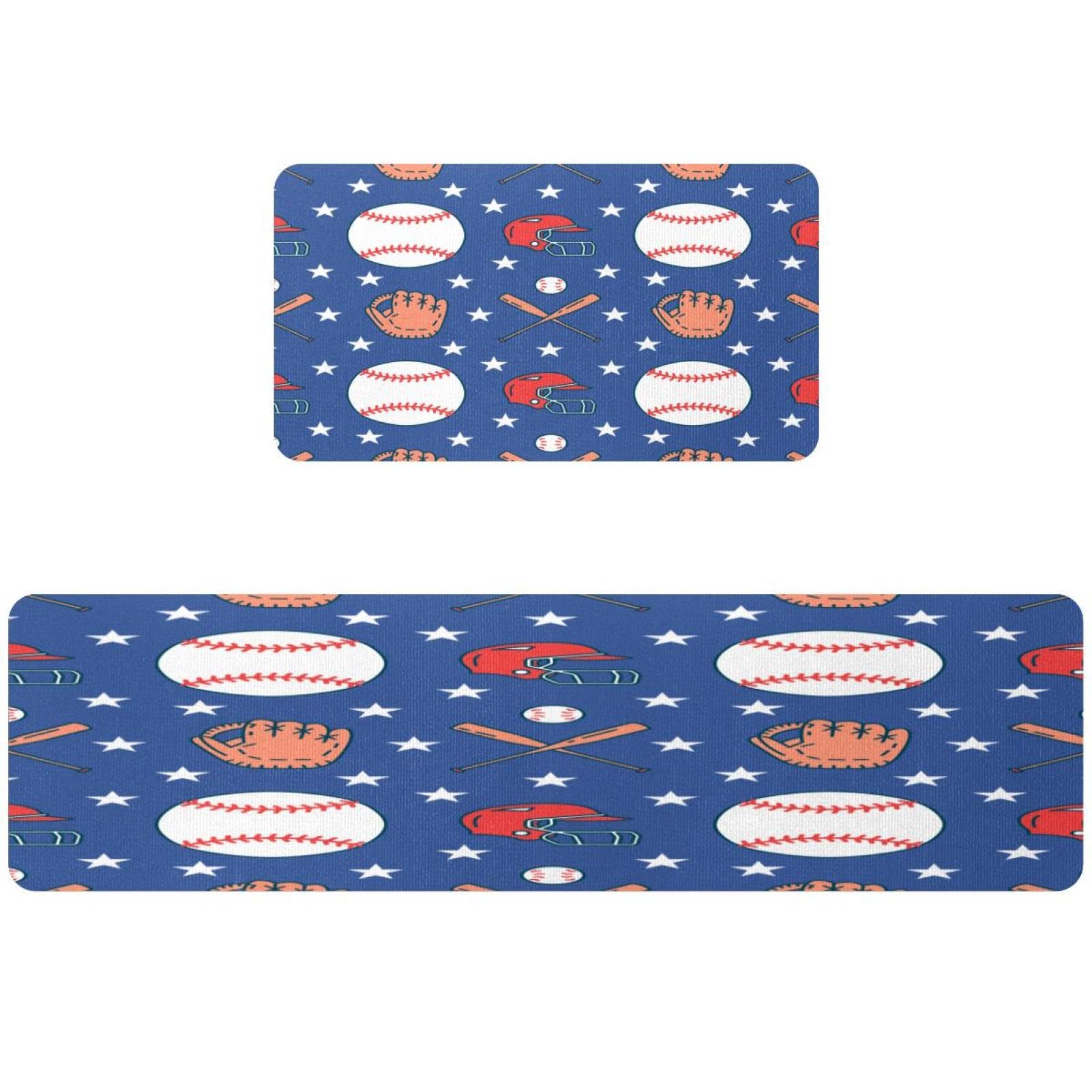 Tapete de cocina de béisbol alfombra antideslizante lavable juego de 2 piezas