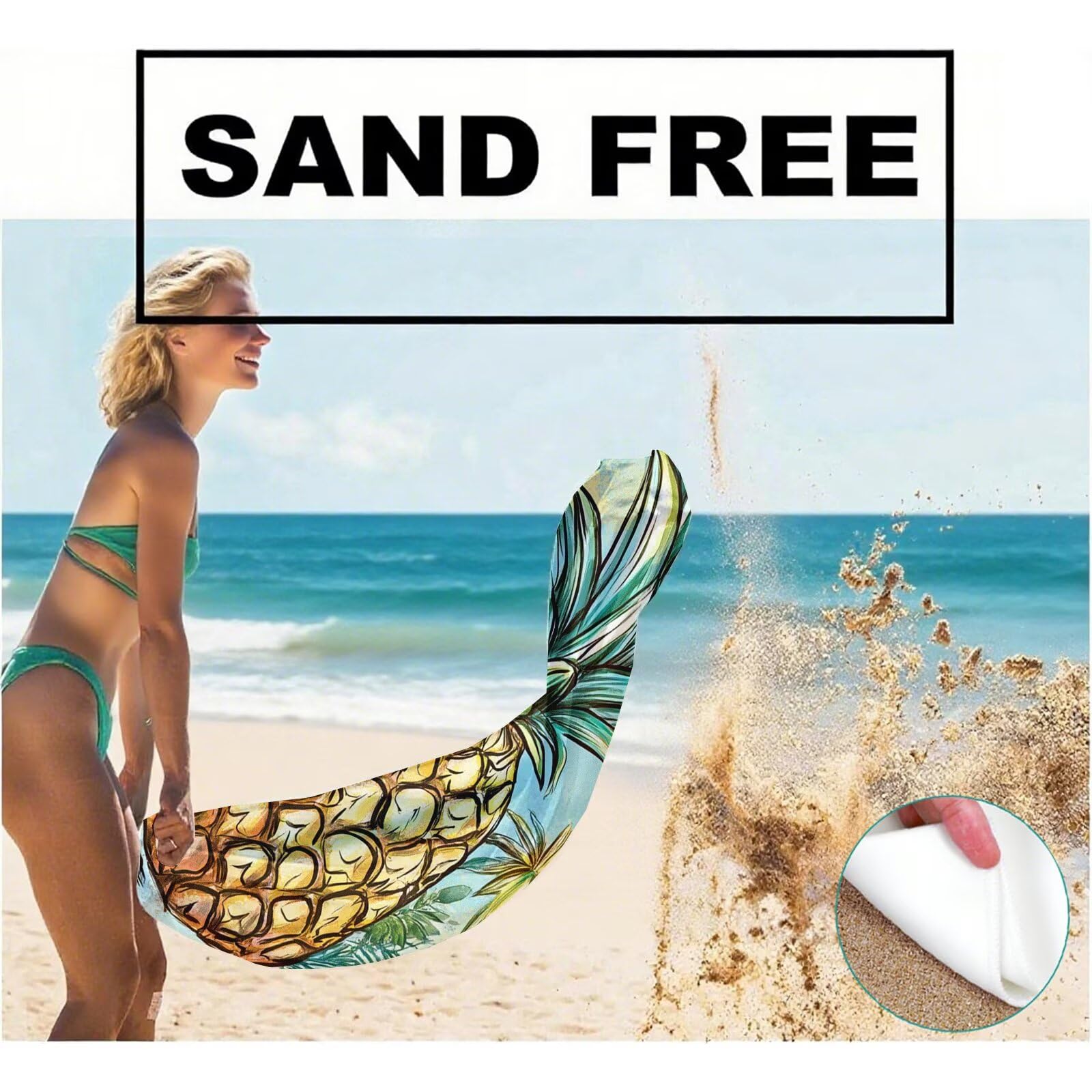 Serviette de Plage Microfibre Serviette Plage 100x220 2 Pack Séchage Rapide, Anti-Sable, Absorbante Fonction Drap de Plage XXL pour Bain, Sport, Voyages, Sauna, Piscine, Yoga, avec Sac Fruit Q-744