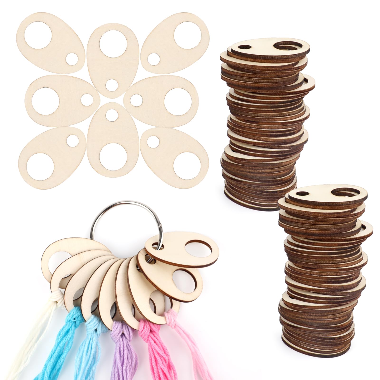 100Pcs Wooden Thread Drops, 3.5x5cm Teardrop Embroidery Floss Organizer with Floss Ring, Cross Stitch Thread Storage Bobbins for DIY Sewing and Craft Supplies (A) โ image 1