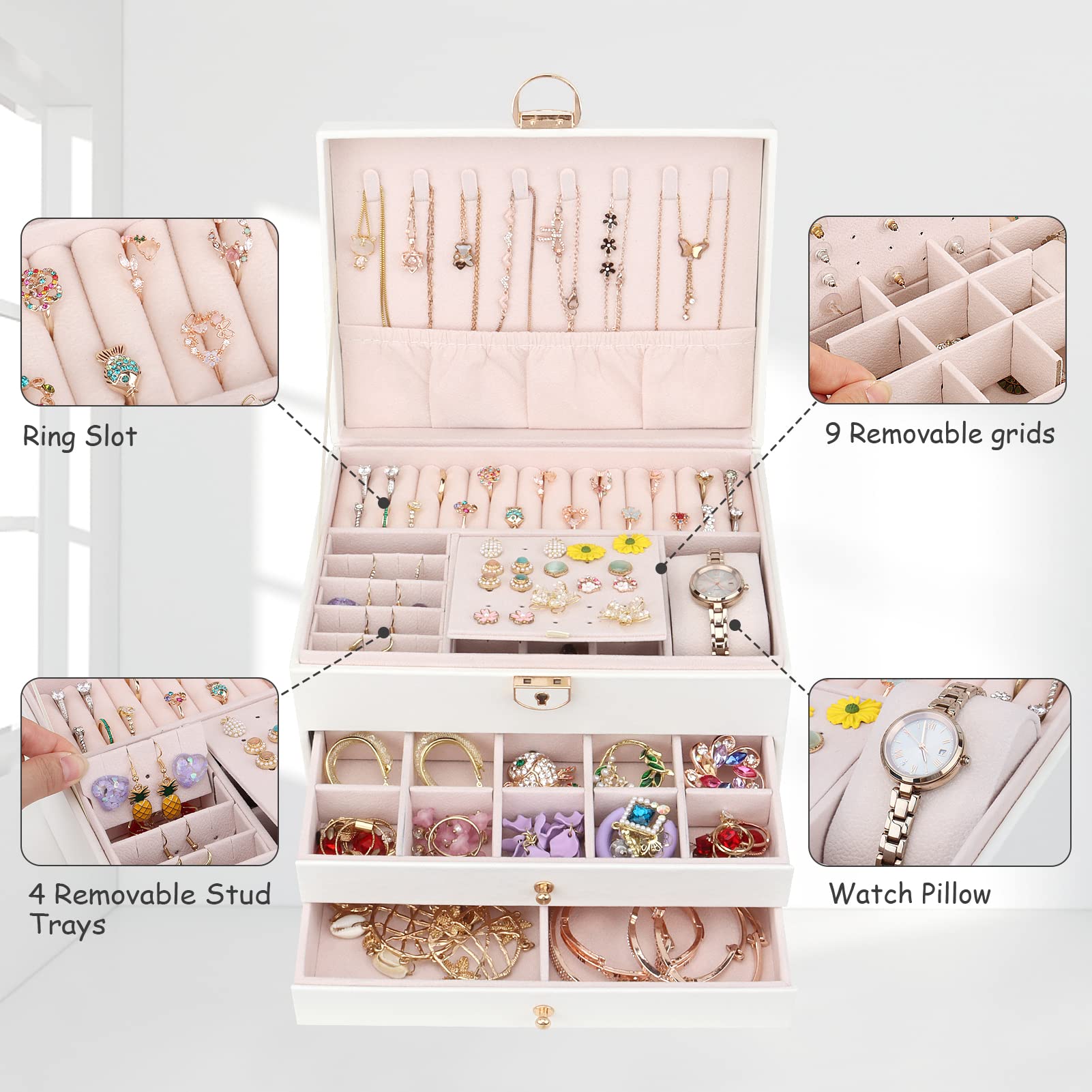 120 Vakjes Oorbellen Display Sieradendoos Met Glazen Deksel En 36 Vakken - Perfect Voor Het Organiseren Van Sieraden 5 Laden 120 Vakjes