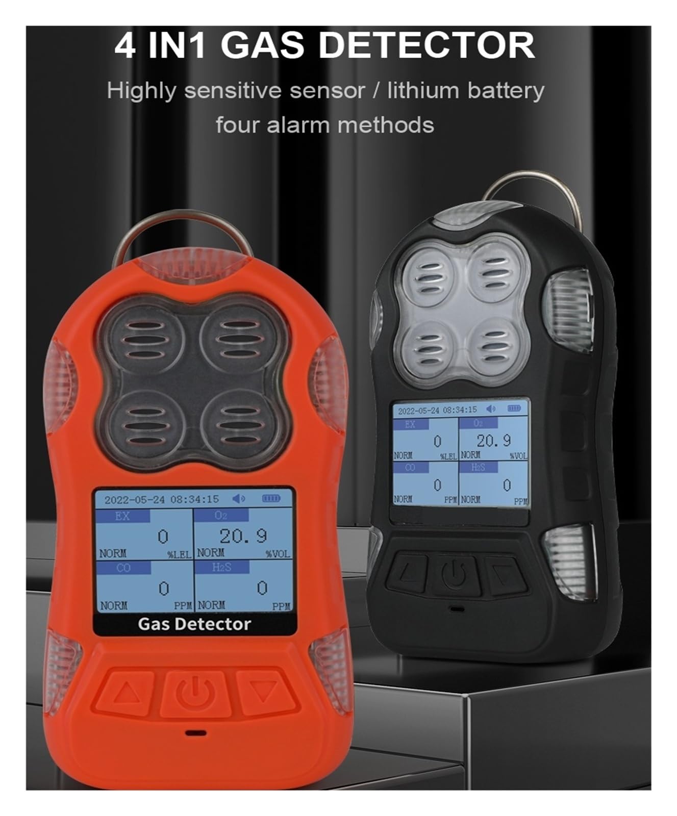 Detector multigas 4 en 1 EX, H₂S, CO, O₂, analizador de Gases combustibles con alarmas vibración, visuales y sonoras Alta sensibilidad para Laboratorio(Black)