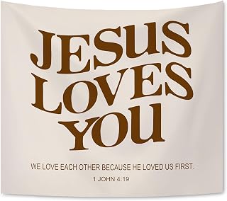 KAIOUS Jesus Loves You Christian Wall Hanging Tapestry, 50x58 | for Bedroom, Dorm, Living Room, Bible VerseTapestry, Christian Wall Decor