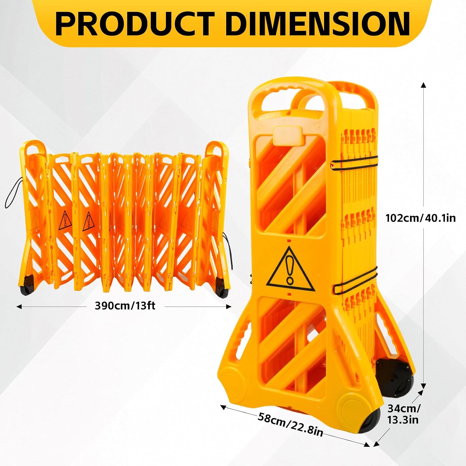 13 Foot Portable Driveway Fence Safety Barriers, Commercial Safety Barriers, Folding Security Gate Safety Barrier with Casters for Construction, Traffic Control, Driveway Gate