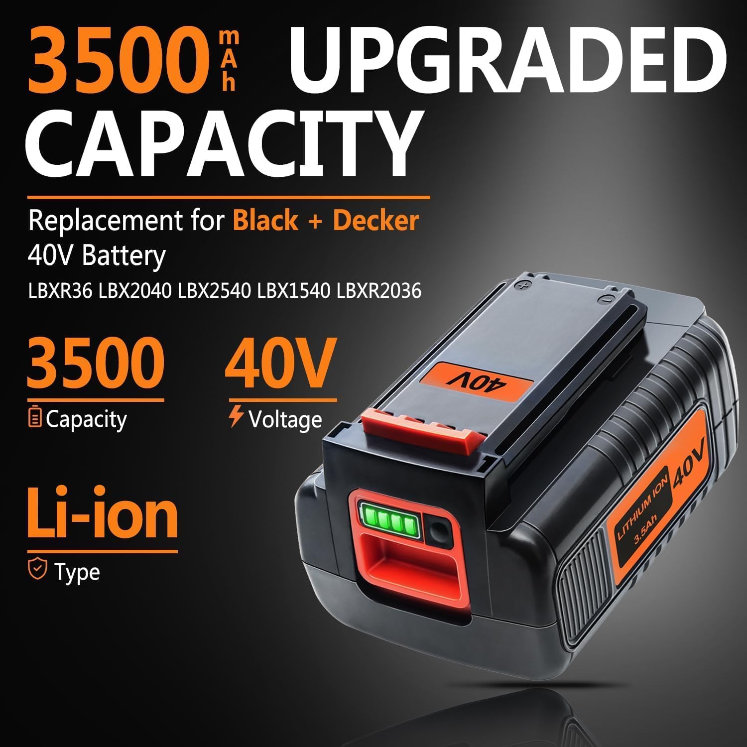 FSKE 40V 3.5Ah Lithium-ion Replacement for Black and Decker 40V Battery LBXR36 LBX2040 LBX2540 LBX1540 LBXR2036 - Compatible with 40V MAX Power Tools