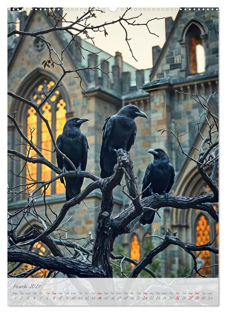Nocturnal wings - A mystic raven companion for the year (High Quality Premium Wall Calendar 2027 DIN A2 portrait),CALVENDO 12 Month Wall Calendar: A mystical raven calendar