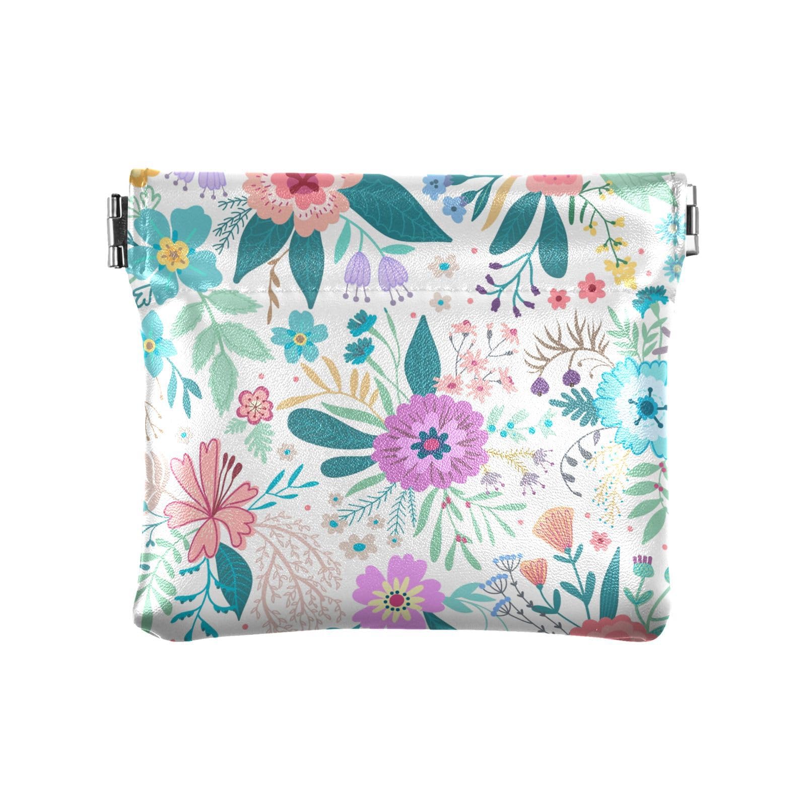 Gkseojer Colorful Spring Flowers Coin Purse PU Leather Squeeze Change Holder Small Jewelry Pouch for Women