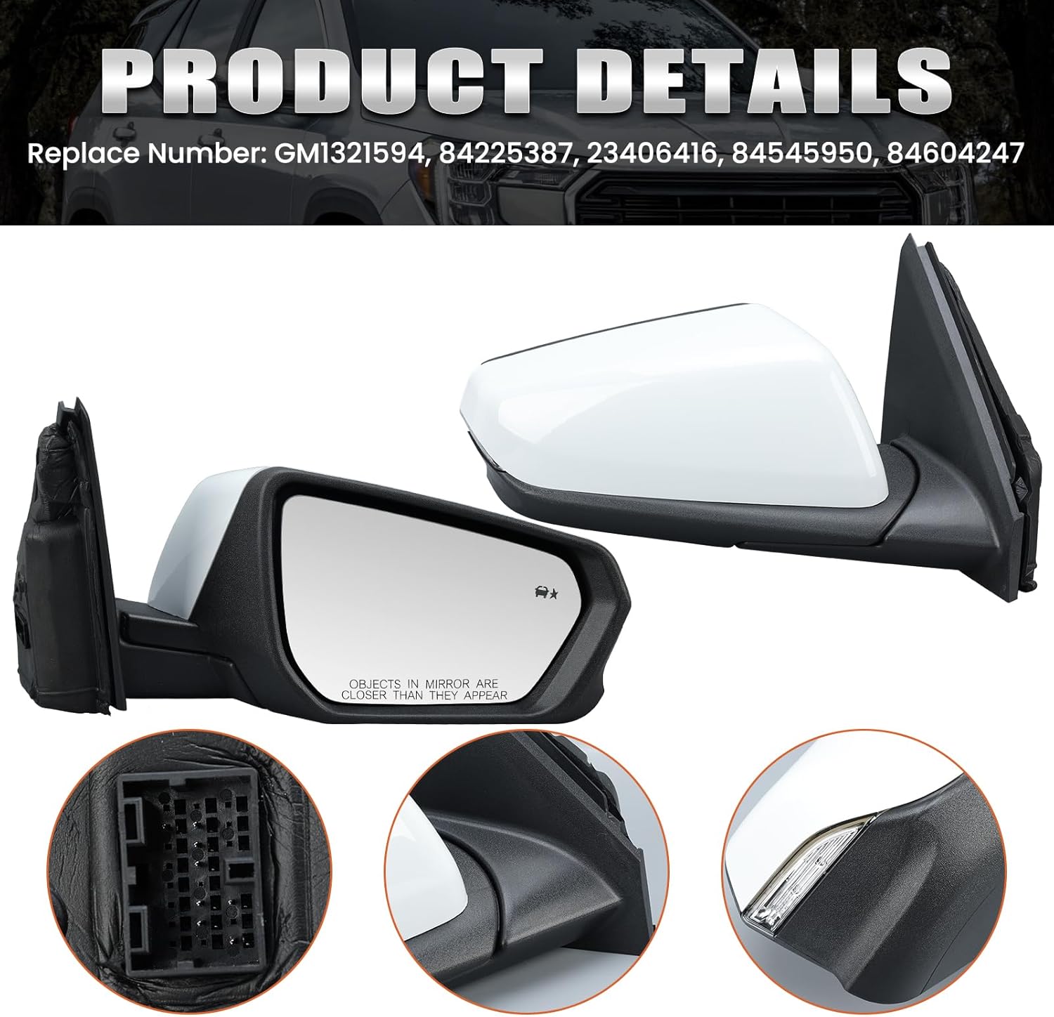 Passenger Side Mirror Compatible with 2018-2024 Chevy Equinox GMC Terrain with Heated Blind Spot Detection Turn Signal Power Glass Manual Folding Right Mirrors White (8 Pins)