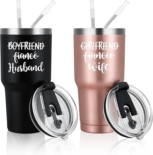 Gtmileo Juego de vasos de viaje aislados de acero inoxidable para esposo esposa boda compromiso aniversario despedida de soltera regalos para