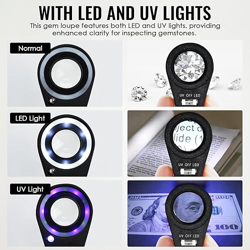 Miniatura 3 de 10 lupa lupa para joyería con bolsillo plegable iluminado herramienta de aumento de 0827in U V y luz LED para rocas de ojos sellos monedas relojes