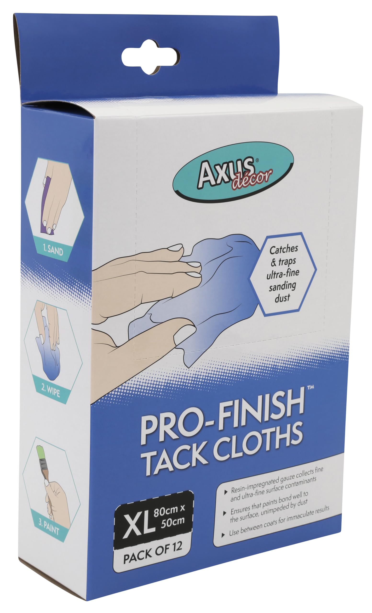 Axus Decor AXU/TC12 Pro-Finish Tack Cloth (12 sztuk), niebieski, XL, zestaw 12 sztuk