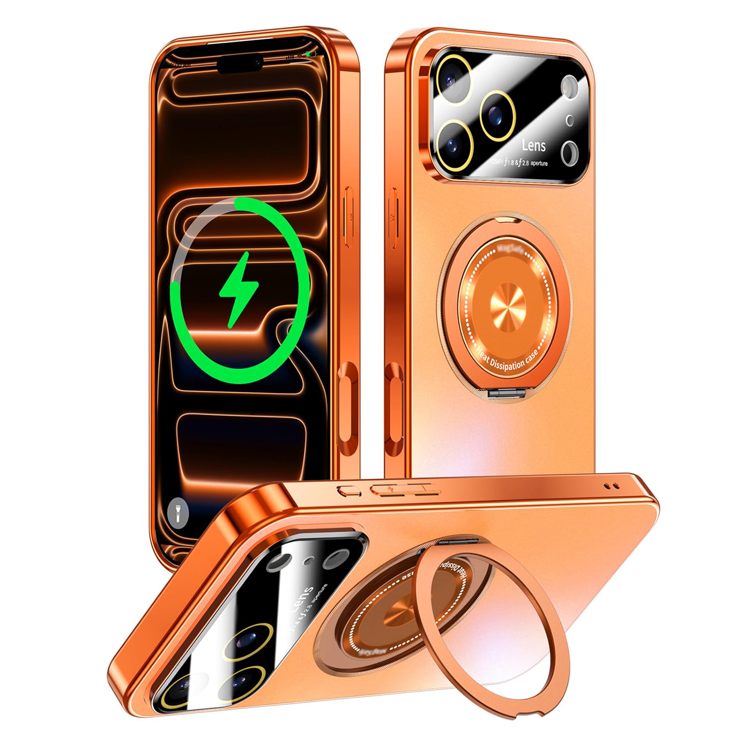 Photo 1 of Togotomars for iPhone 17 Pro Max Case with Spin Magnetic Stand [Integrated Camera Cover] [Fit for MagSafe] Slim Shockproof Protection Phone case with Kickstand 6.9'', Cosmic Orange