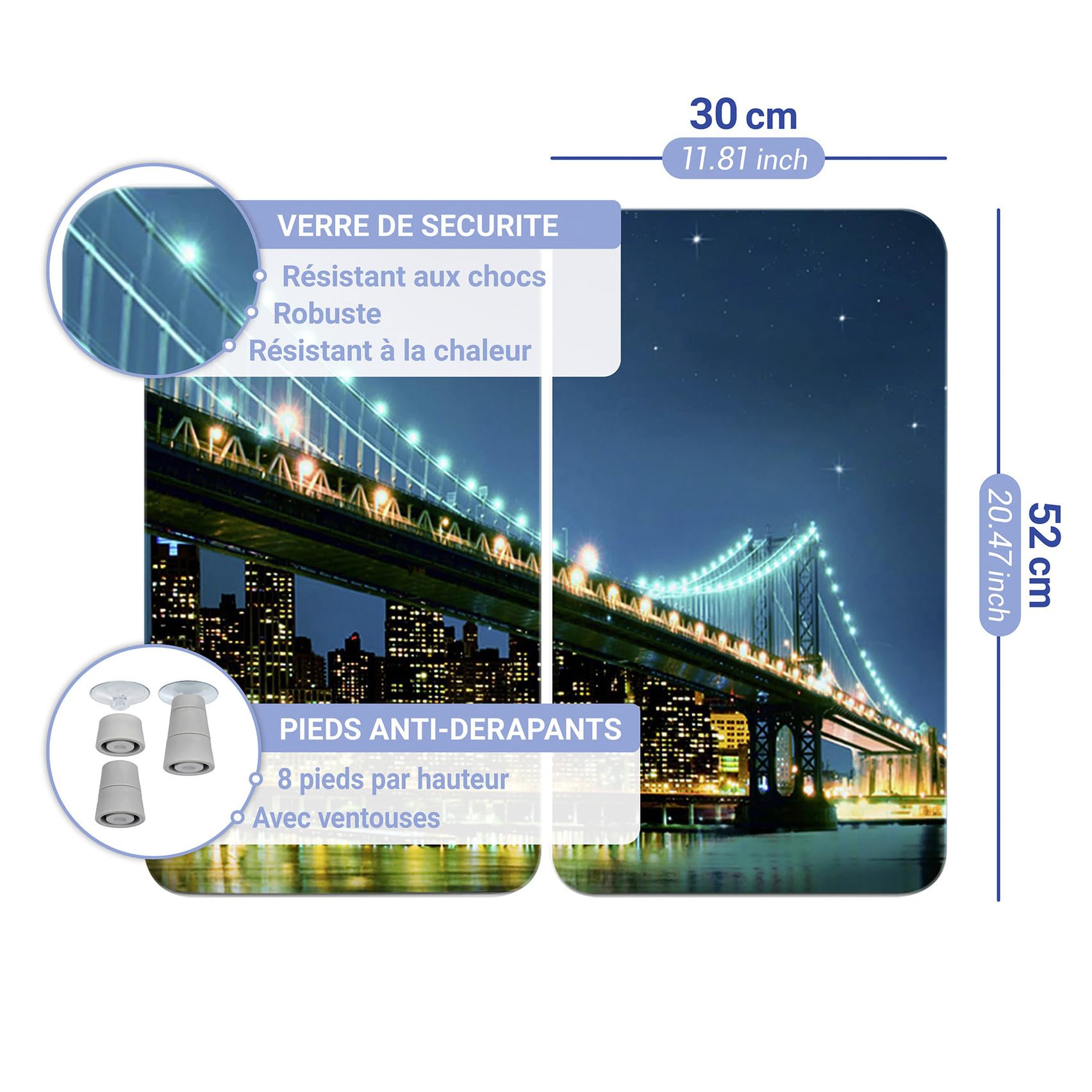 WENKO Protection plaque de cuisson, «Brooklyn», plaque de protection induction, gazinière, vitrocéramique, verre trempé, Lot de 2, 30x52 cm