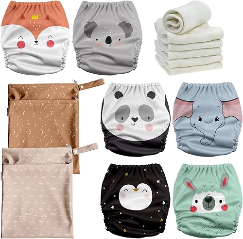 Mama Koala Pañales de tela para bebé 3.0 con 6 insertos, con 2 bolsas reutilizables para húmedo y seco