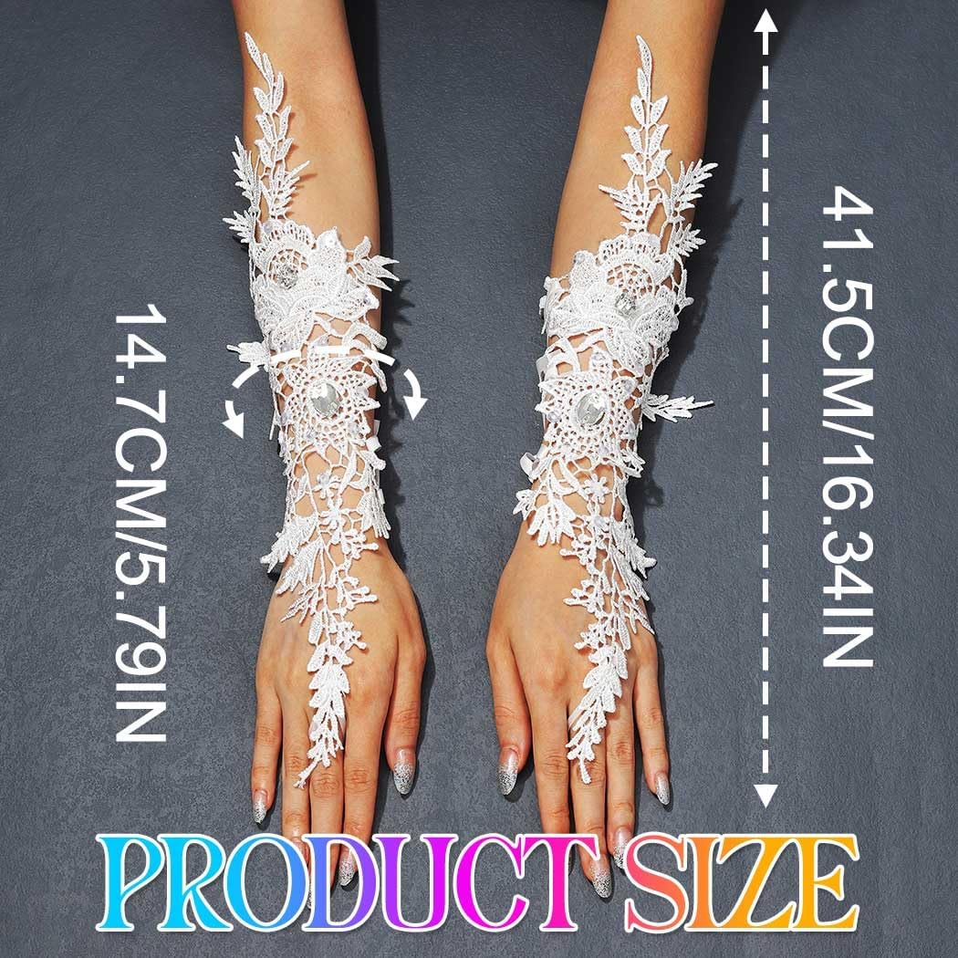 GORAIS Wedding Fingerless Lace Gloves White Long Bridal Gloves for Brides and Women - Image 5