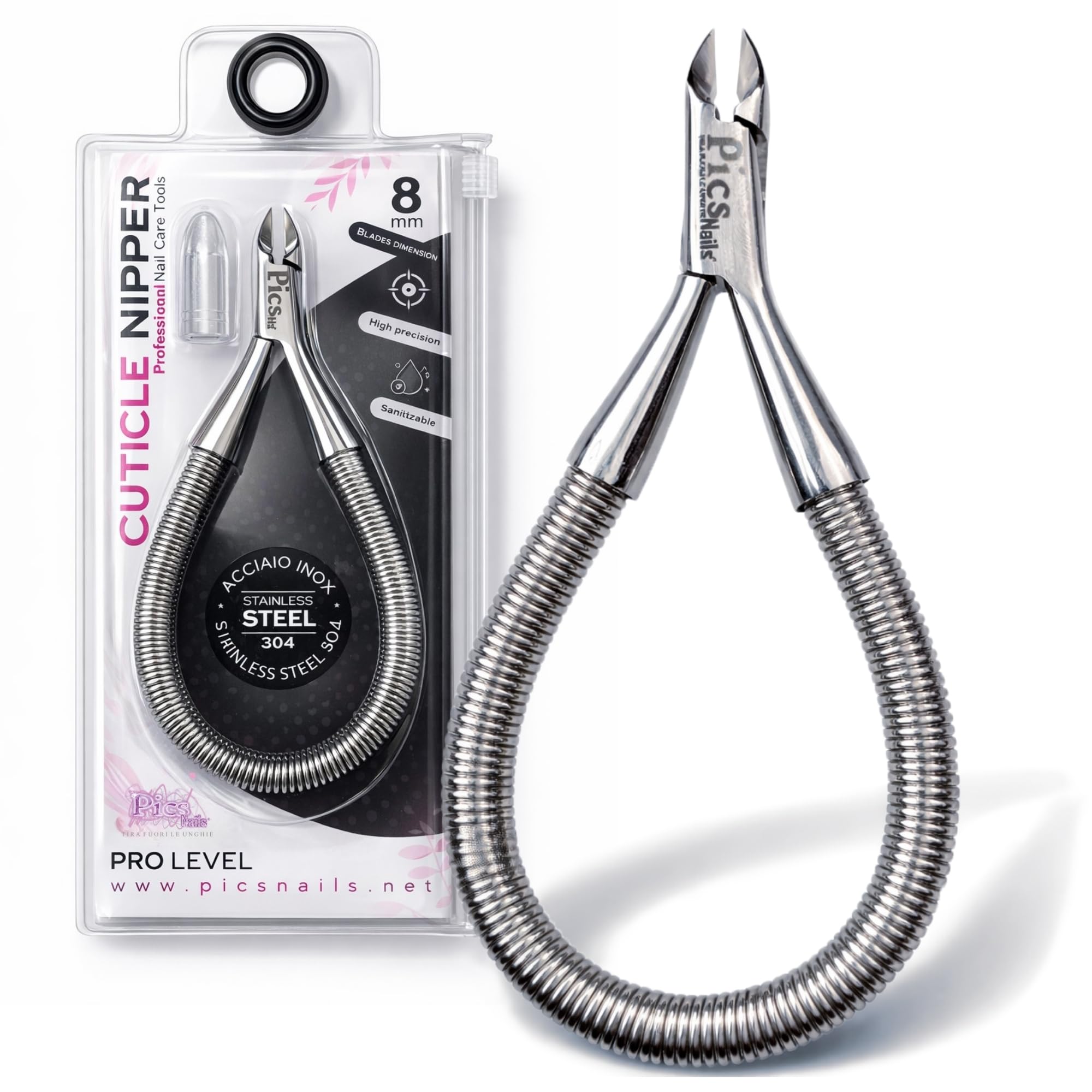 Pics Nails - Corta Cutículas Profesional 8 mm – Alicate para Cutículas de Precisión en Acero Inoxidable, Herramienta de Manicura y Pedicura Profesional