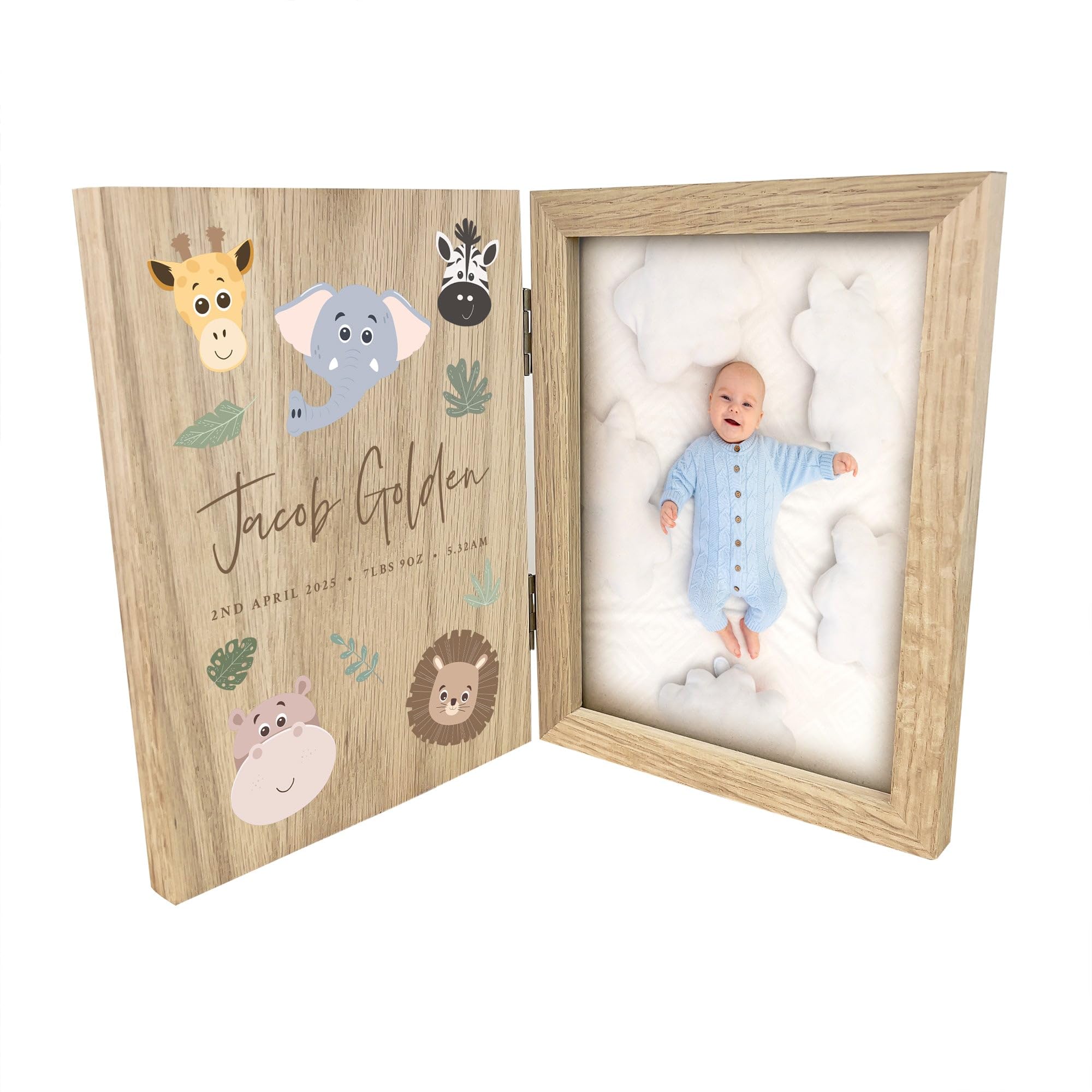 Personalised Jungle New Baby Book Photo Frame | Custom with Name & Details | Ideal for Baby Showers, Newborns & Christenings