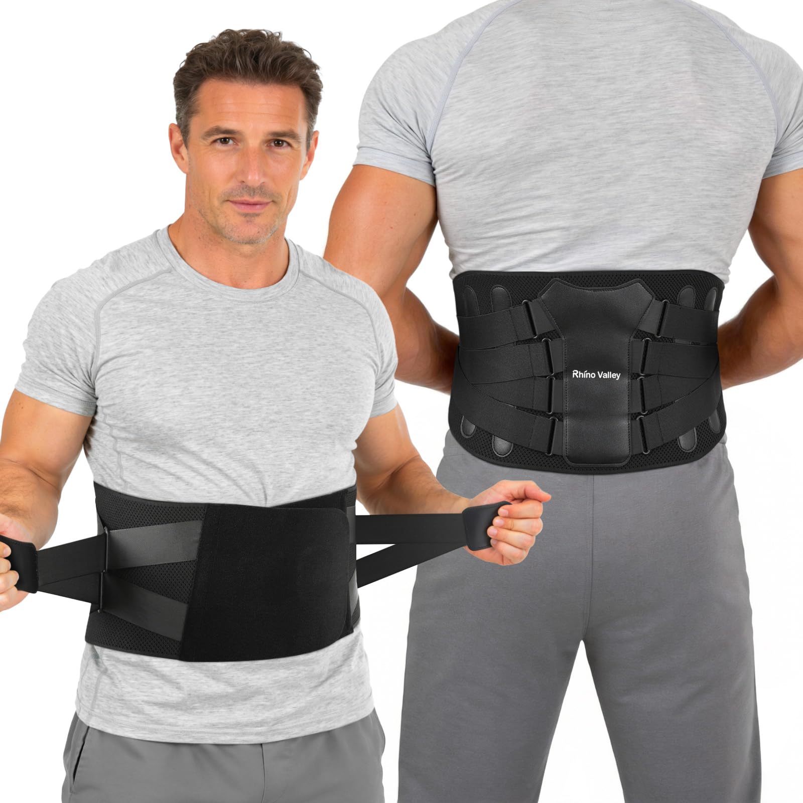 Tutore Schiena per Uomo, Tutore di Sostegno per Alleviare il Dolore Lombare, Cintura di Sostegno Lombare Regolabile con Imbottitura Lombare, Tutore per Sollievo Immediato da Ernia Discale, Sciatica, L