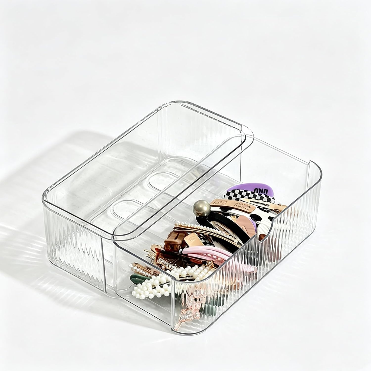 Hair Accessories Organizer, Hair Tie Organizer with Stackable Drawers Clear Acrylic Scrunchie Holder Bobby Pin Clip Storage Box for Girls, Vanity Countertop Container for Bathroom Bedroom