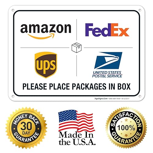 Miniatura 9 de Cartel de entrega del paquete, letrero de instrucciones de entrega, 10 x 7 pulgadas, aluminio 040 libre de óxido, resistente a la decoloración,