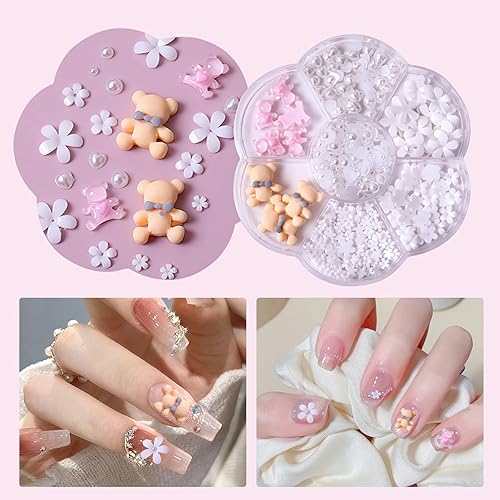 Miniatura 2 de Juego de dijes de uñas de oso 3D, flor de oso, melocotón, corazón, juego de dijes de uñas, accesorios de decoración de uñas, adornos de uñas para