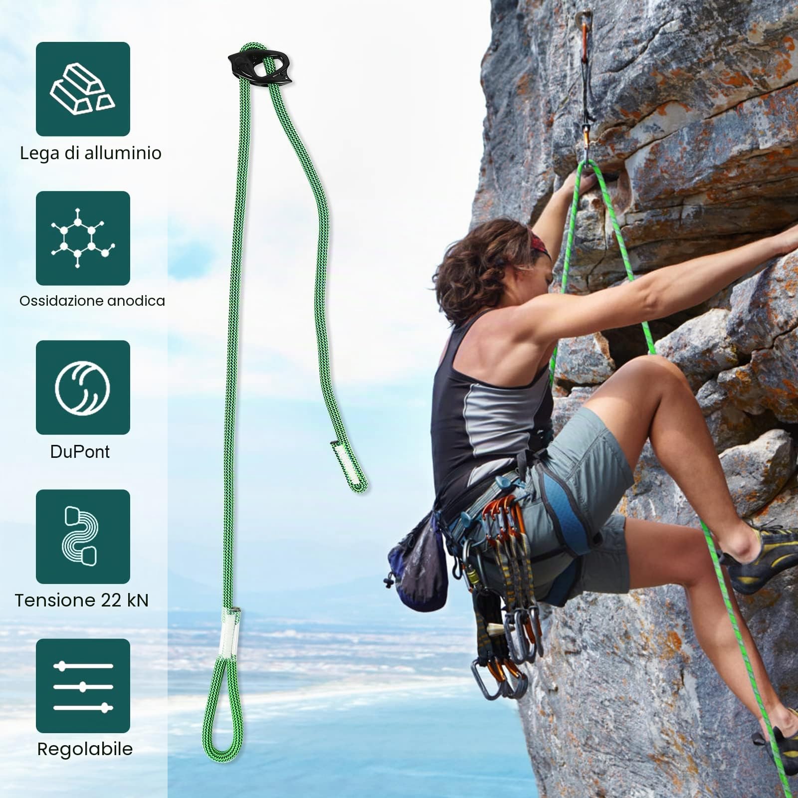 Cintura di sicurezza intermedia Connect Adjust, regolabile Belay Station Sling, 15-95 cm