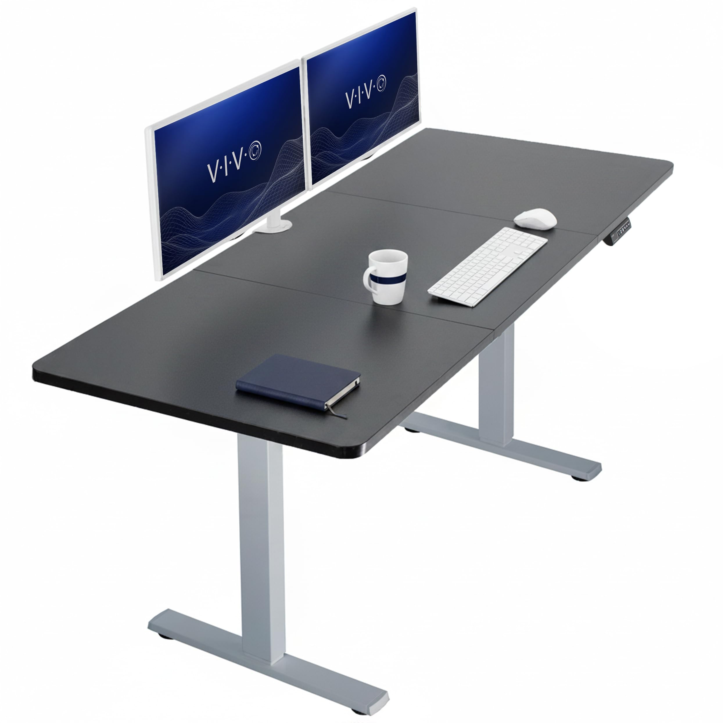 VIVO Black 71 x 30 in Standing Desk, DESK-KIT-1G7B | Electric, Holds 220 lbs, Sit Stand, Height Adjustable, Extra Deep Table Top, Memory Presets, 1B Series, Gray Frame