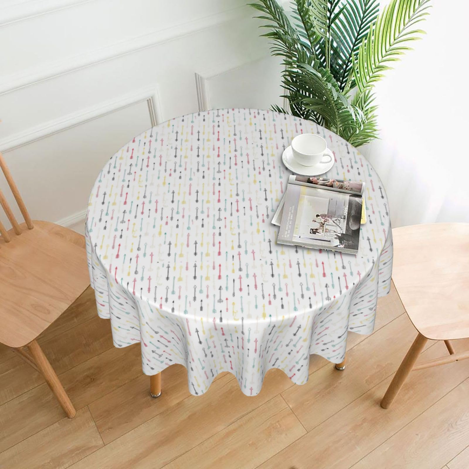 Nbtghga Colorful Hand Drawn Art With Boho Style Arrows Print Tablecloth Round Border Table Cloth Cover Decorative For Party Holiday Dinning Tabletop Home