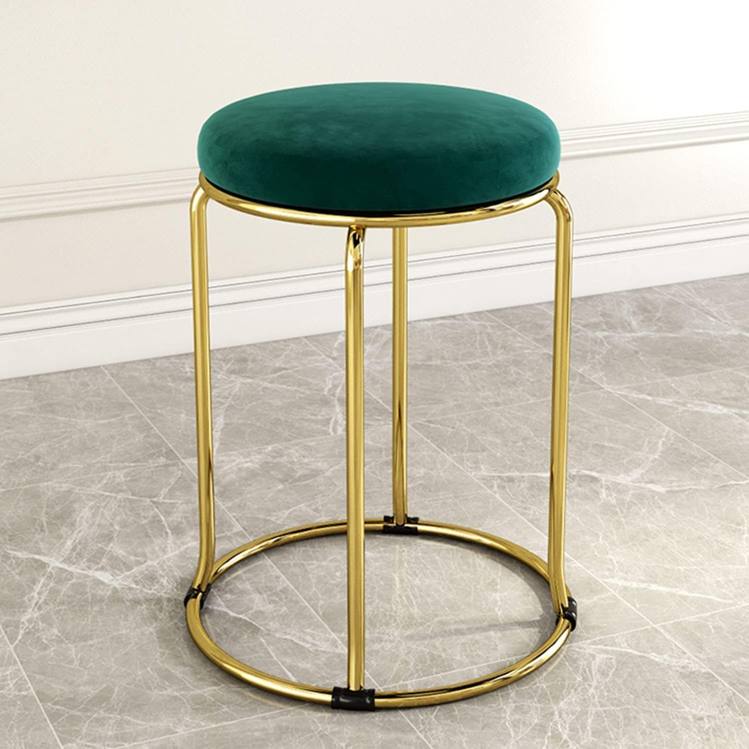 Elegant Velvet Vanity Stool – Stools for Coffee/Tea/Milk Shops, Bedroom Seating, Makeup Chairs, Compact Footrest for Living Room, Metal Legs (Green, Golden Legs)-image-40