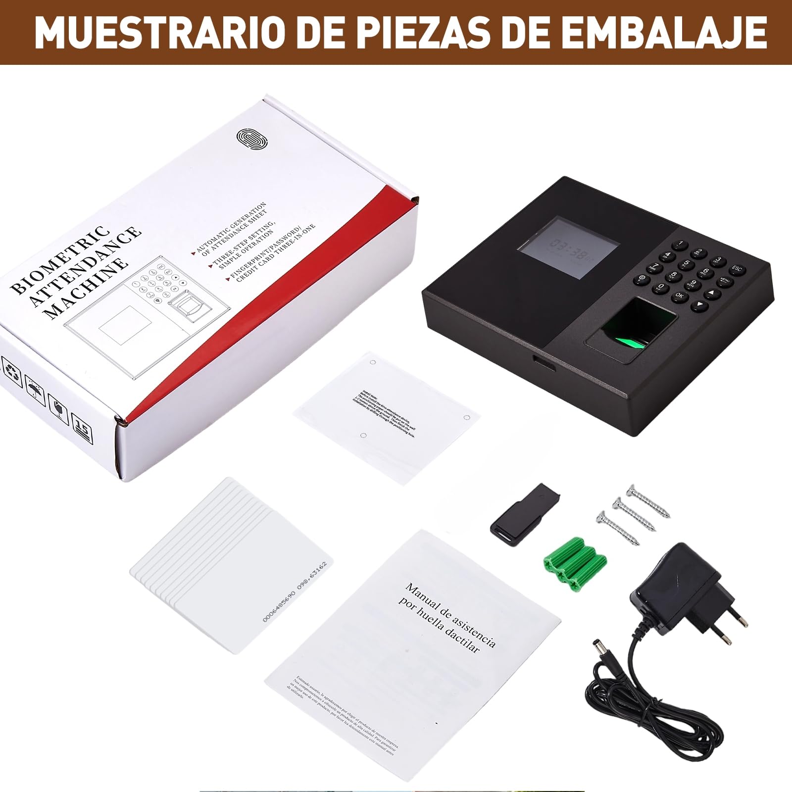 Control Horario para Empleados – Reloj de Fichar Biométrico 3-en-1 con Huella Dactilar, 10 Tarjetas RFID y Código Pin – Máquina de Asistencia para Pequeñas Empresas, Español, Sin Cuotas Mensuales