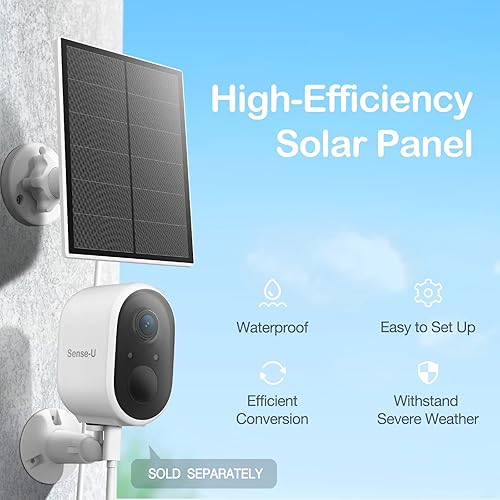 Miniatura 2 de Sense-U Mini panel solar, cargador de panel solar de 3.3 W con puerto de salida USB-B y kit de montaje compatible con cámara de seguridad Sense-U
