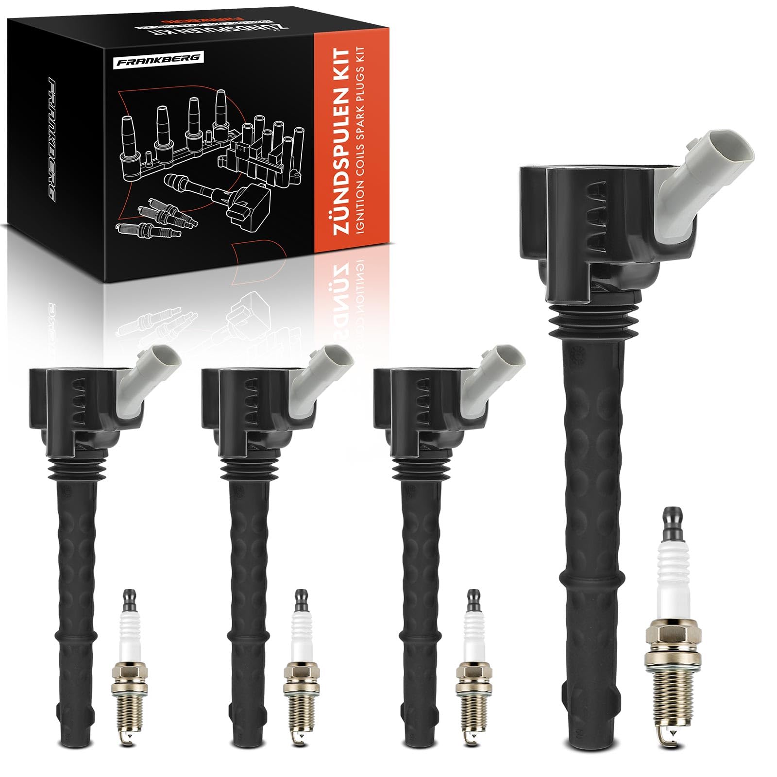 Frankberg bobine di accensione + 4 candele a 3 Poli 55229959 | Compatibile con: Giulietta 940, Mito 955, Giulietta box/hatchback 940, Renegade Van B1 BU, Bravo II 198, Delta III 844