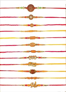 Rakhi Set Of 12 Rakhi For Brother DESIGNER COMBO RAKHI Rakshabandhan Gift Rakhi For Kids Rakhi For Bhaiya Bhabhi Traditional Indian Rakhi Assorted Rakhi And Multicolor Thread, 13 Inch Long