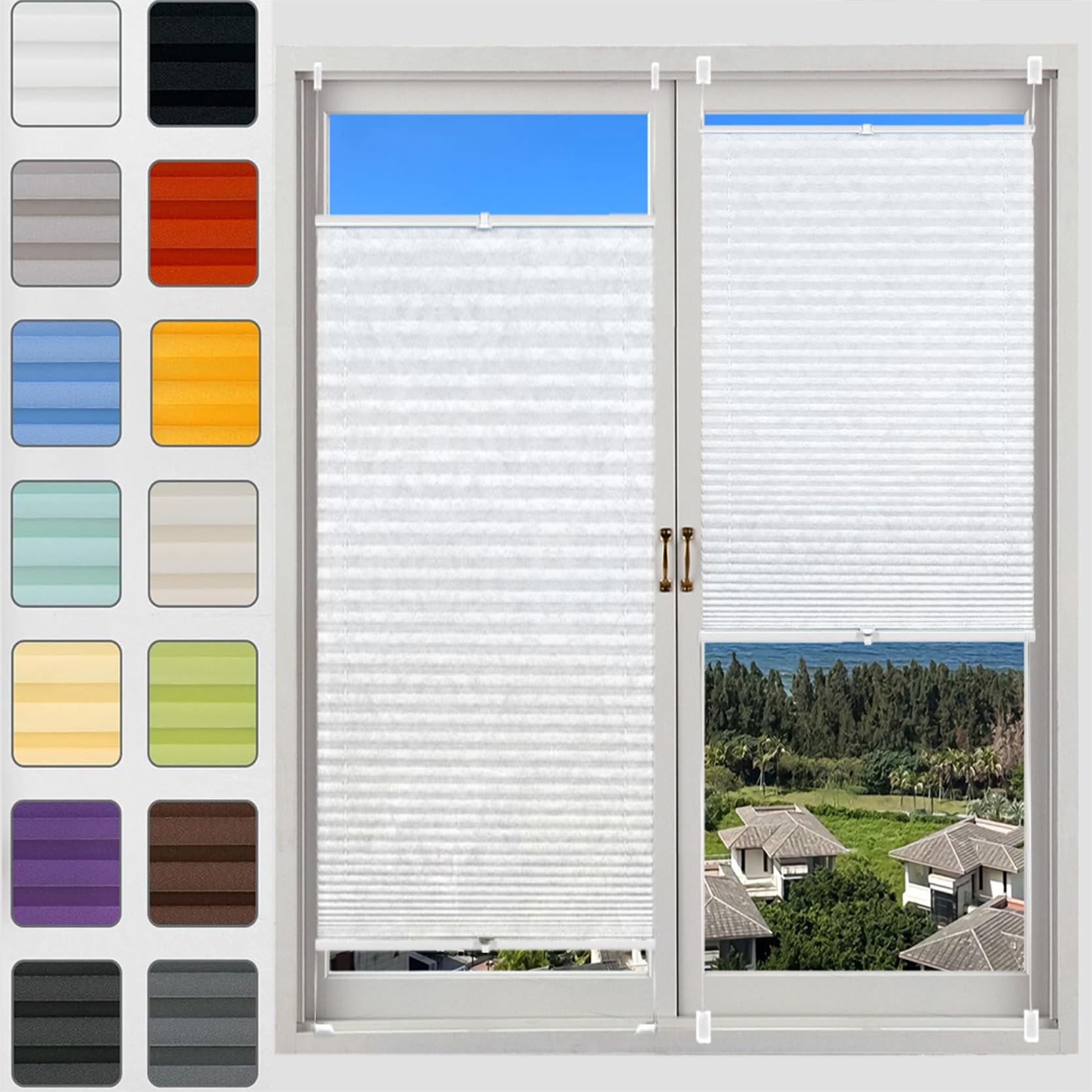 Jalousien Fenster Raffrollo, Fenster plissee 20 x 60 cm, Nach Maß Qualität ohne Bohren, Premium Plissee Faltrollo Faltstores, Jalousie Easyfix Faltrollo, für Fenster & Tür, Weiß